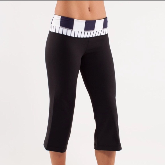 lululemon athletica Pants - Lululemon | Groove Crop Black White Indigo Stripe